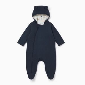 Baby Mori Bear Print Ribbed Pramsuit/bunting suit